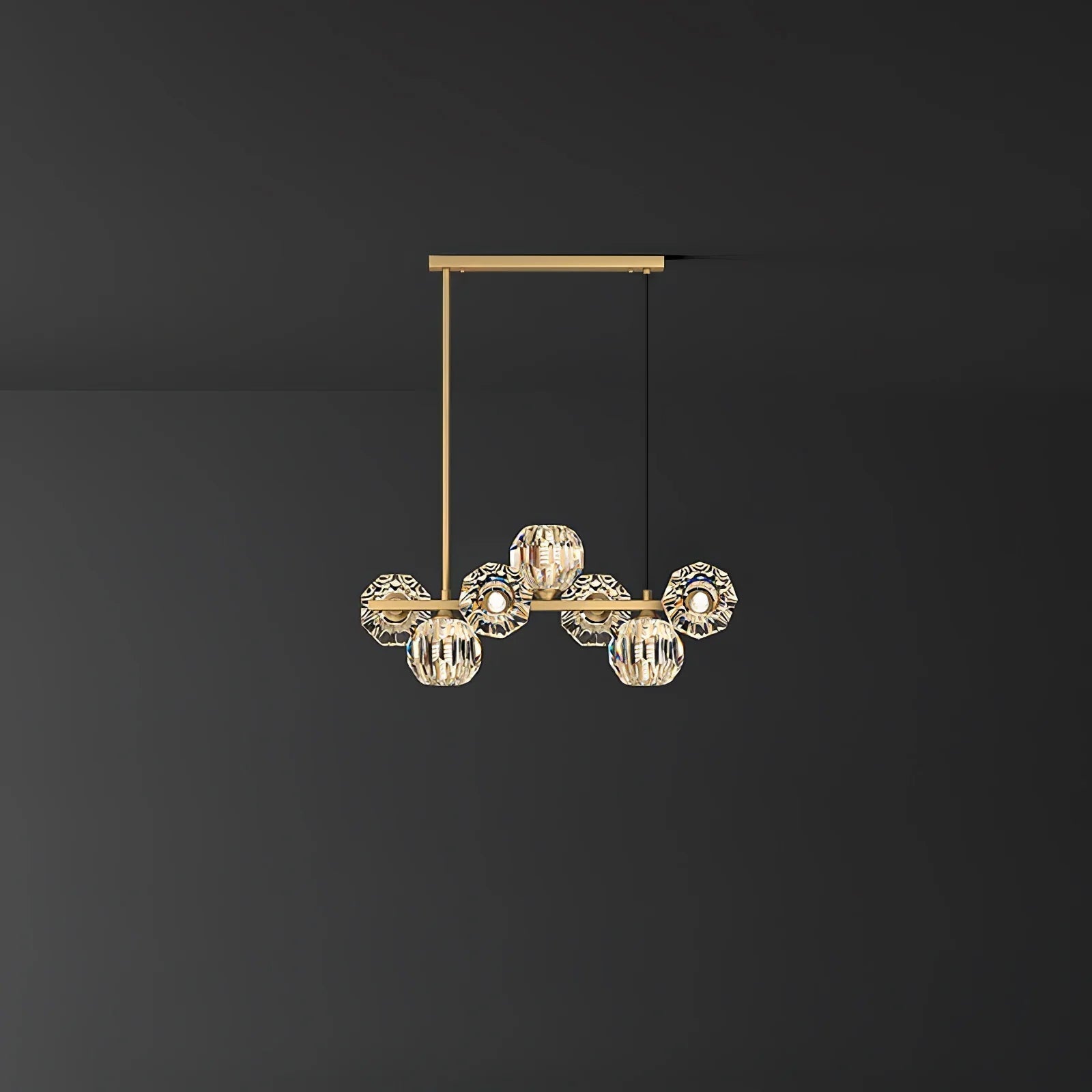 Crystal Globes With Brass Linear LED Pendant Light