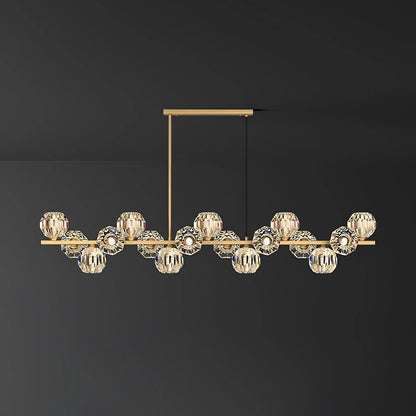 Crystal Globes With Brass Linear LED Pendant Light