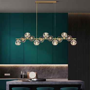 Crystal Globes With Brass Linear LED Pendant Light