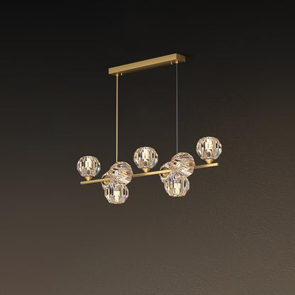 Crystal Globes With Brass Linear LED Pendant Light