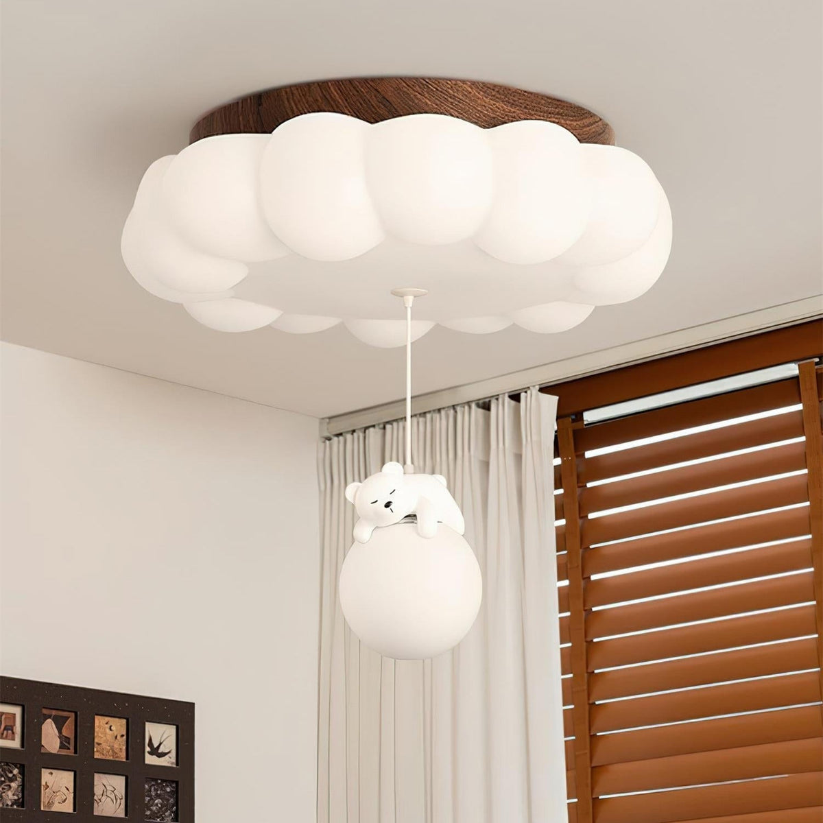 Nursery Flush Mount Warm Glow Cloud Bear Ceiling Light