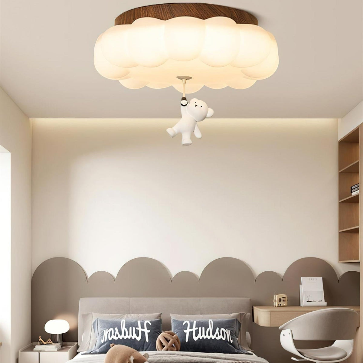 Nursery Flush Mount Warm Glow Cloud Bear Ceiling Light