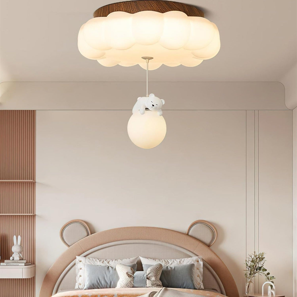 Nursery Flush Mount Warm Glow Cloud Bear Ceiling Light