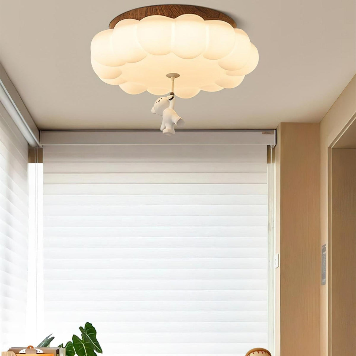 Nursery Flush Mount Warm Glow Cloud Bear Ceiling Light