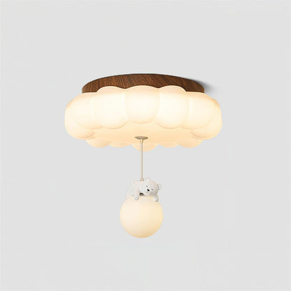 Nursery Flush Mount Warm Glow Cloud Bear Ceiling Light