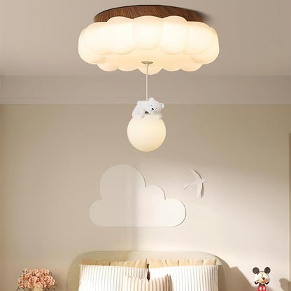 Nursery Flush Mount Warm Glow Cloud Bear Ceiling Light