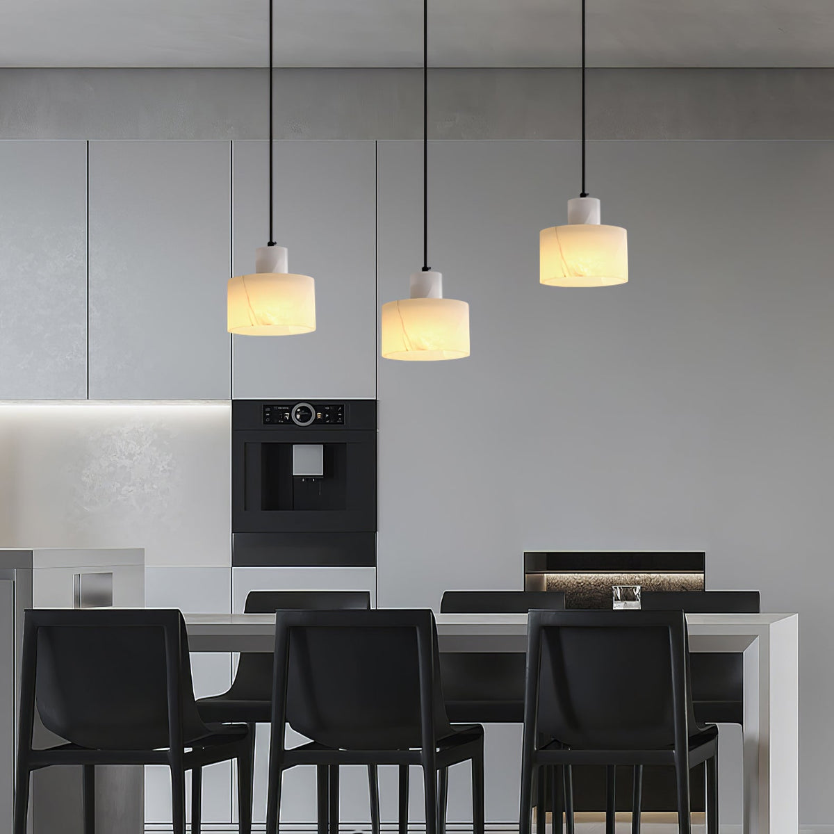 Warm Glow Alabaster Dual Cylindrical Pendant Light