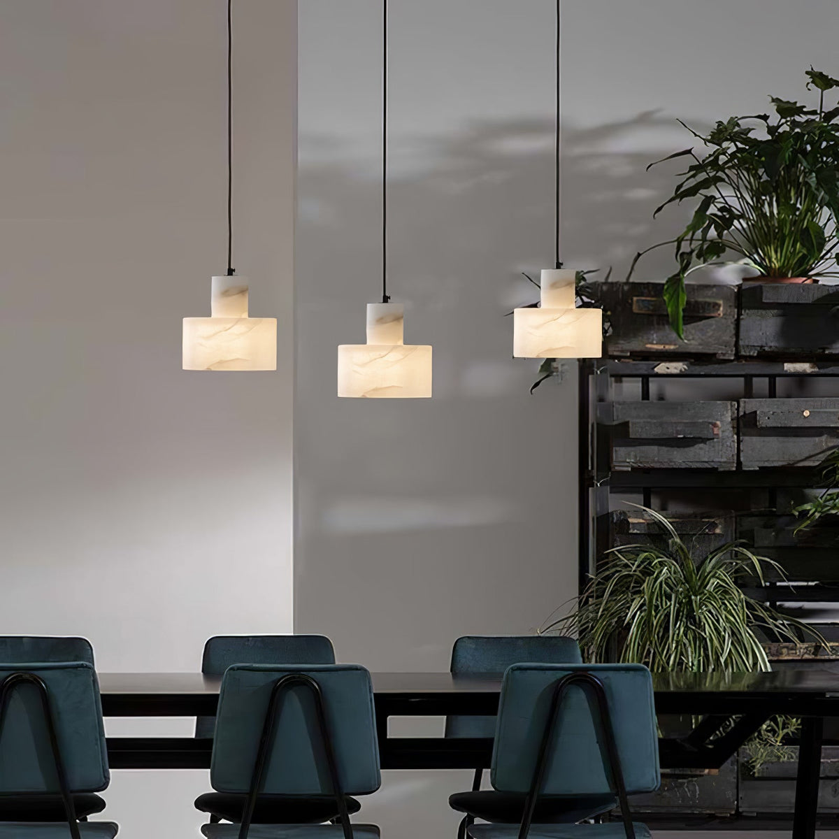Warm Glow Alabaster Dual Cylindrical Pendant Light