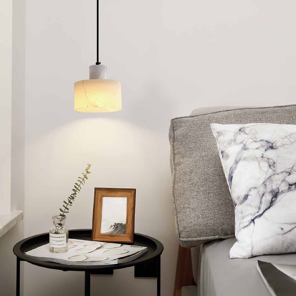 Warm Glow Alabaster Dual Cylindrical Pendant Light