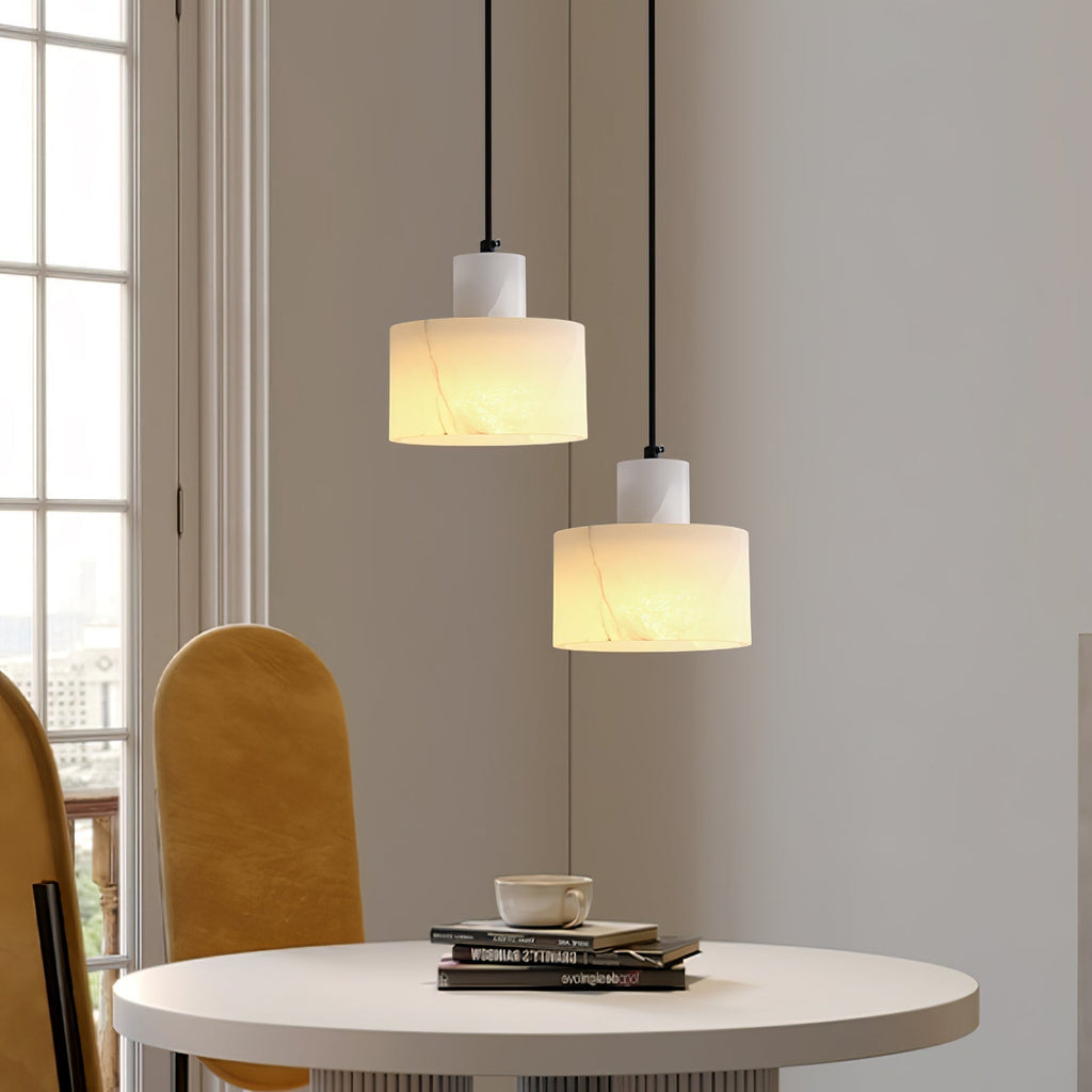 Warm Glow Alabaster Dual Cylindrical Pendant Light