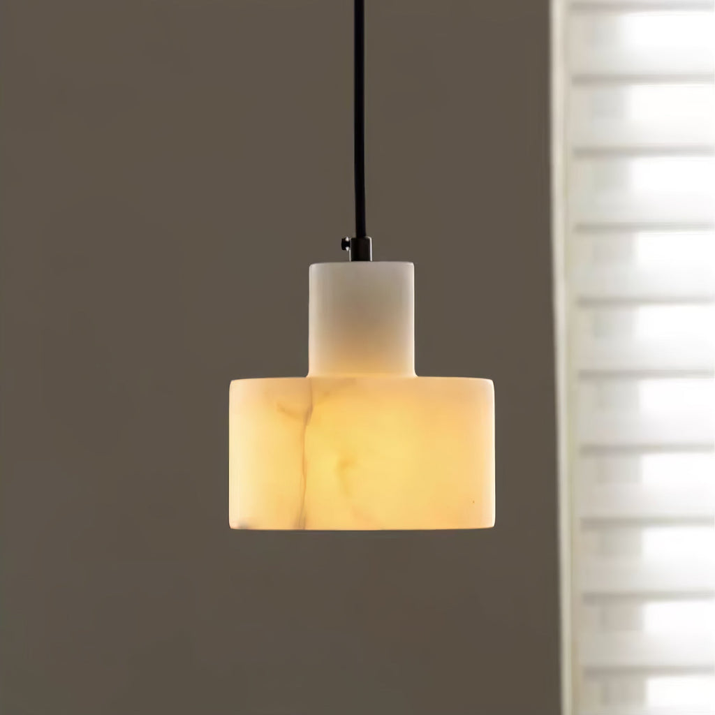 Warm Glow Alabaster Dual Cylindrical Pendant Light