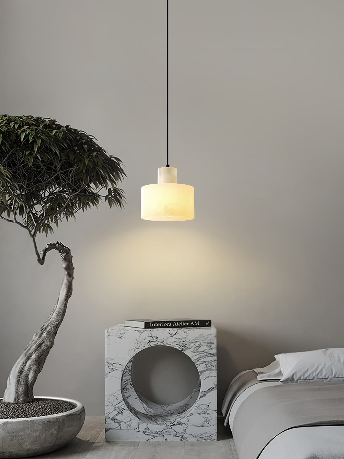 Warm Glow Alabaster Dual Cylindrical Pendant Light