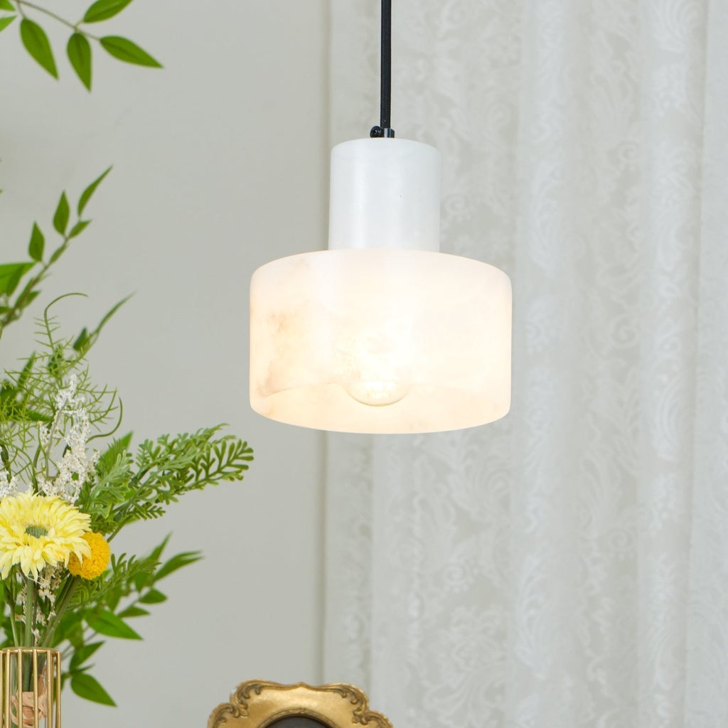 Warm Glow Alabaster Dual Cylindrical Pendant Light