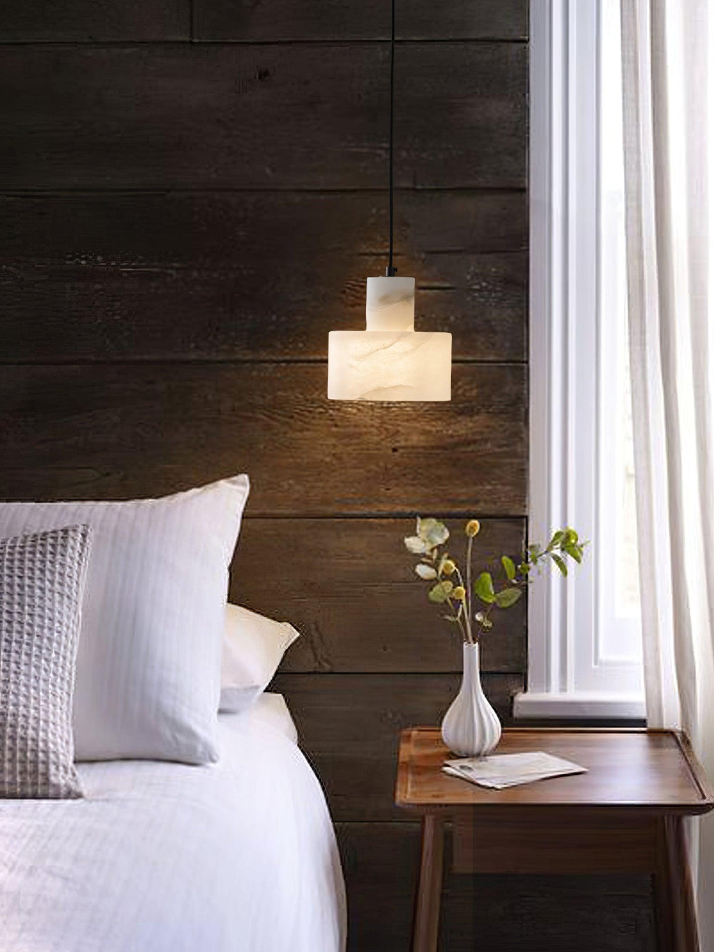 Warm Glow Alabaster Dual Cylindrical Pendant Light