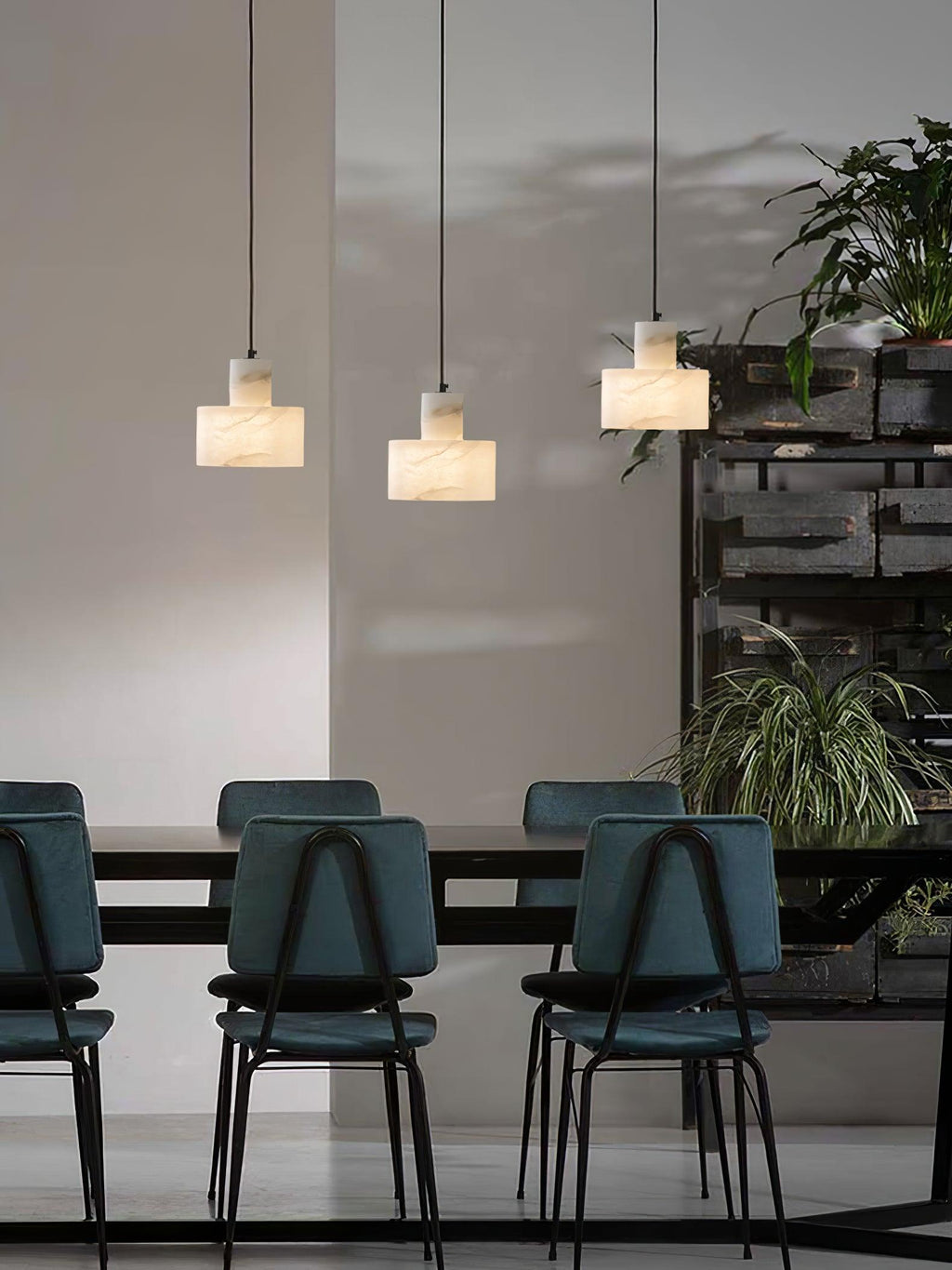Warm Glow Alabaster Dual Cylindrical Pendant Light