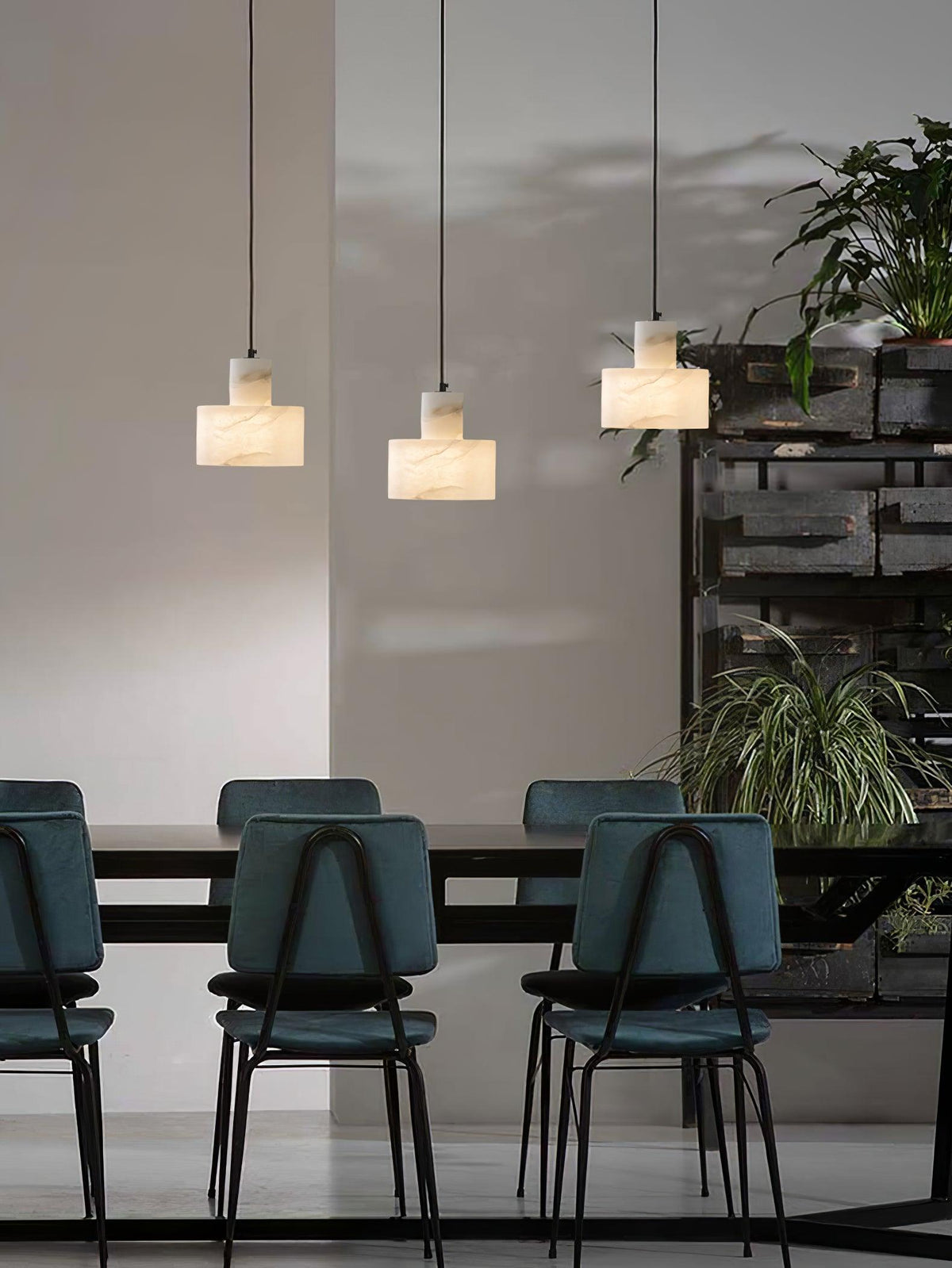 Warm Glow Alabaster Dual Cylindrical Pendant Light