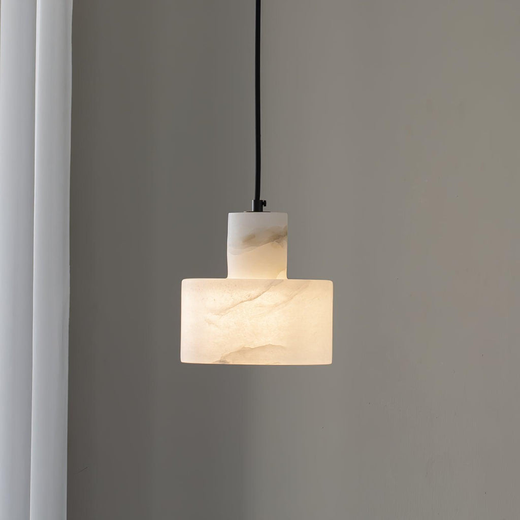 Warm Glow Alabaster Dual Cylindrical Pendant Light