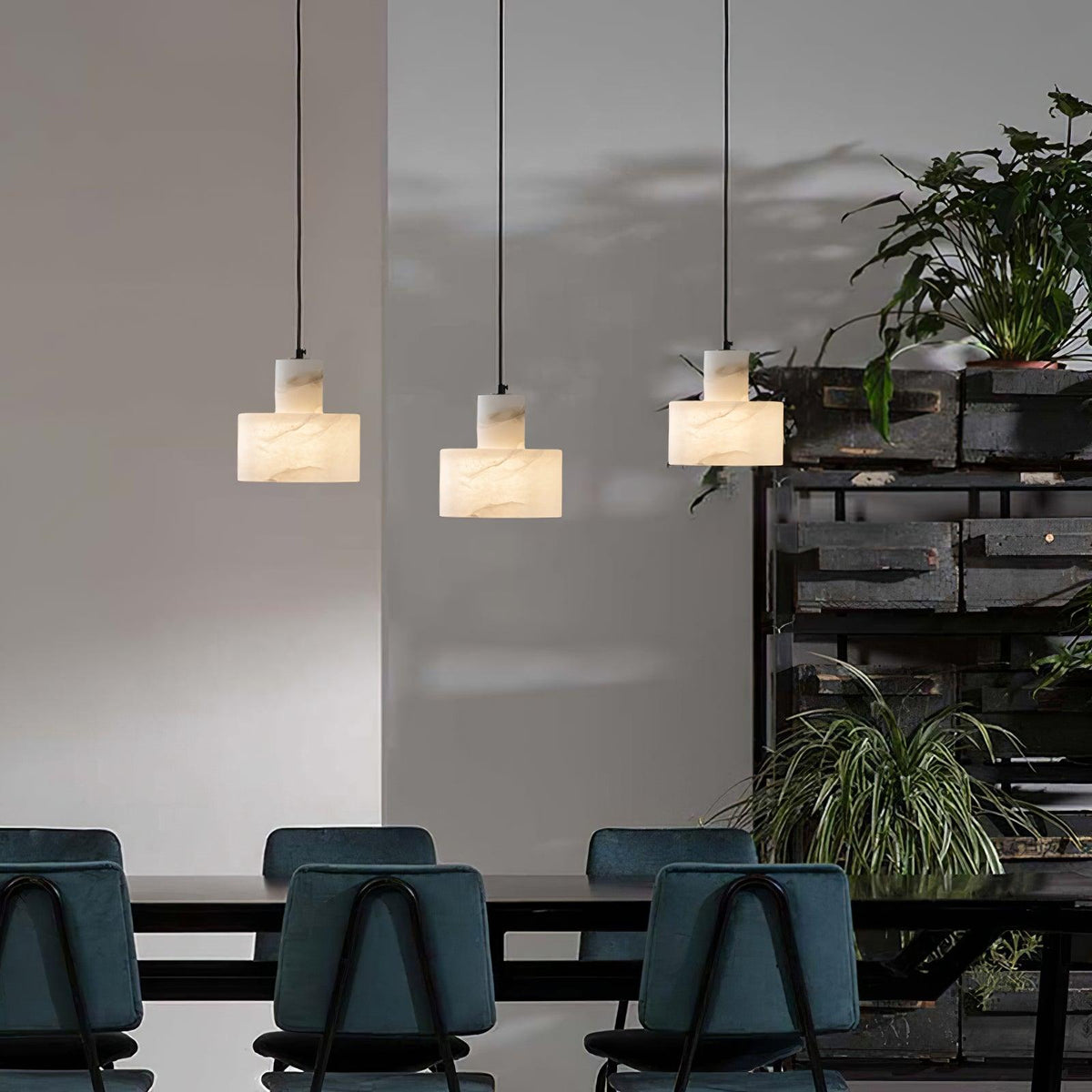 Warm Glow Alabaster Dual Cylindrical Pendant Light