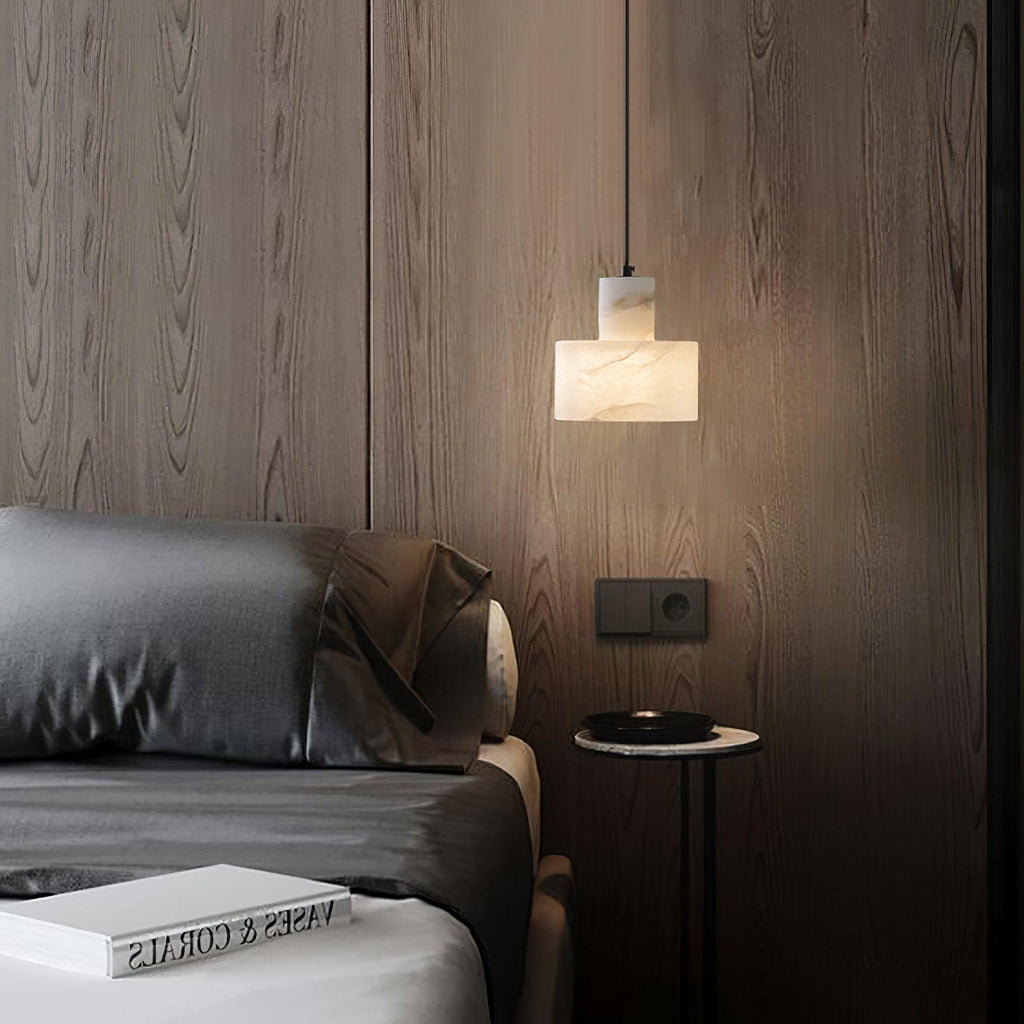 Warm Glow Alabaster Dual Cylindrical Pendant Light