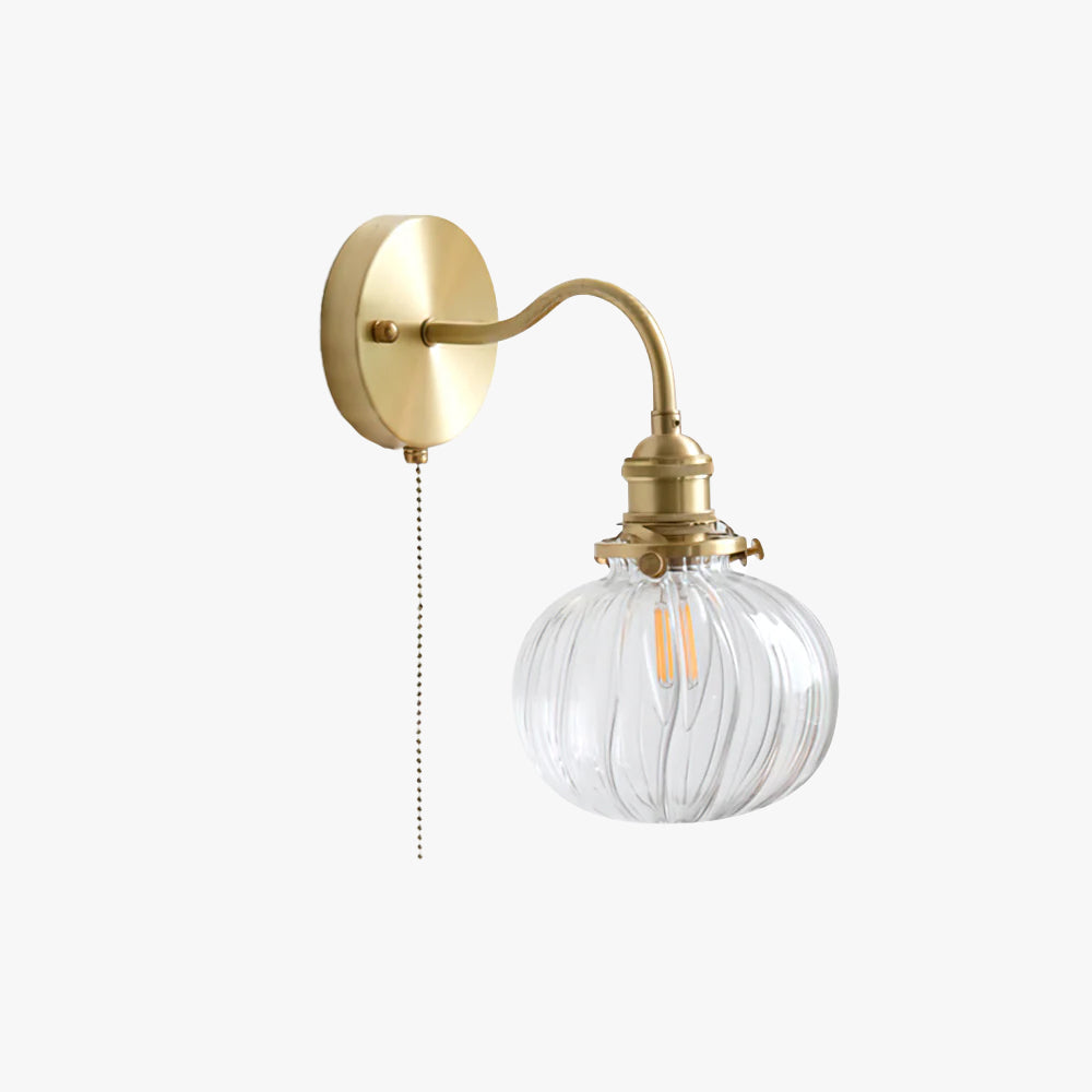 Pull Chain Heritage Brass Glass Wall Light