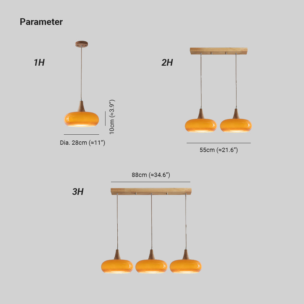 Pendant Light Amber Glass Shade Wood Warm Ambience
