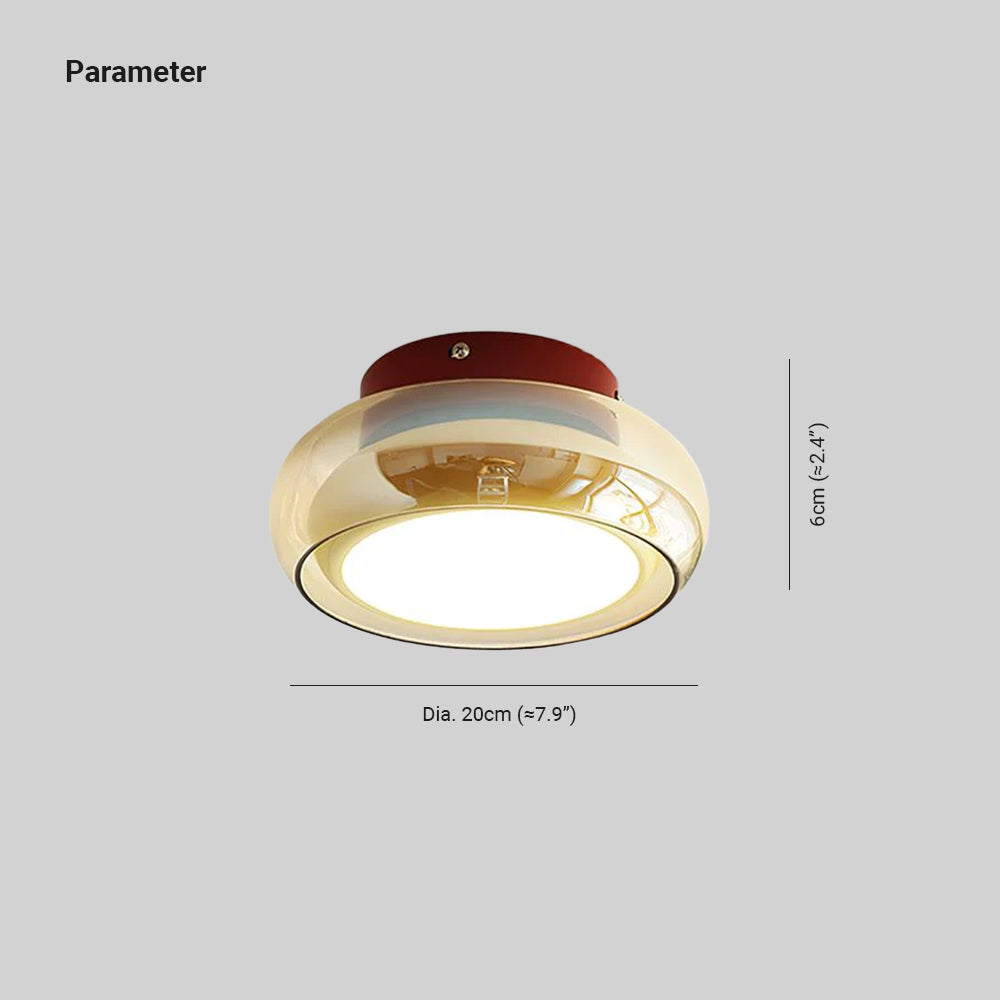 Ceiling Mount Flush Light Glass Cognac Lux With Band Red Cherry