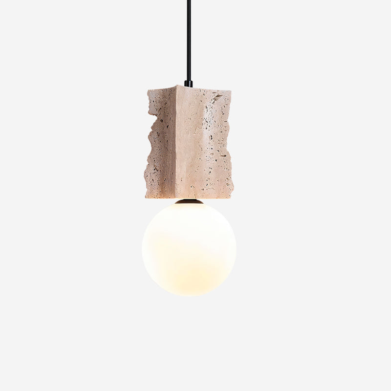 Soft Subtle Glow Globe Organic Travertine Pendant Light