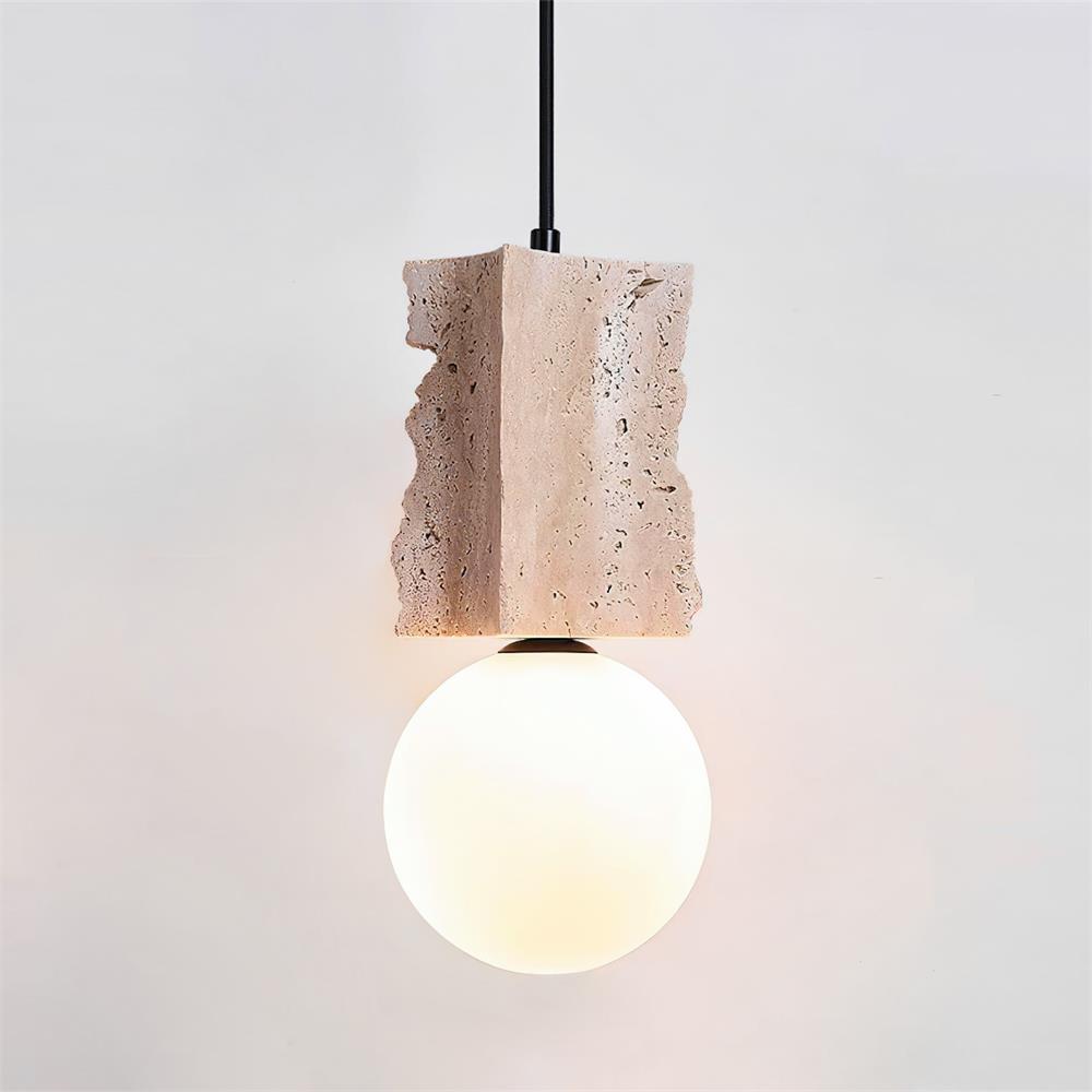 Soft Subtle Glow Globe Organic Travertine Pendant Light