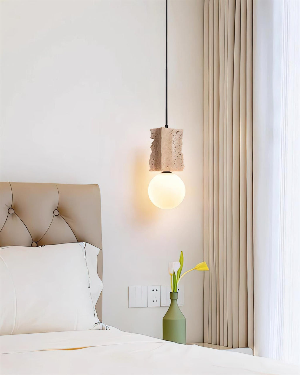 Soft Subtle Glow Globe Organic Travertine Pendant Light
