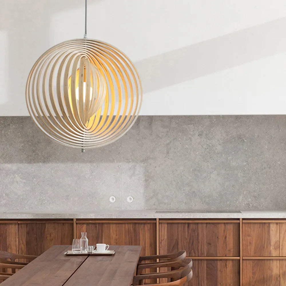 Wood and Metal Finish Japanese LED Pendant Light