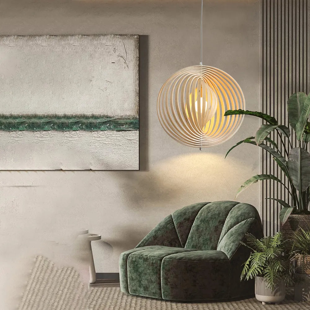 Wood and Metal Finish Japanese LED Pendant Light