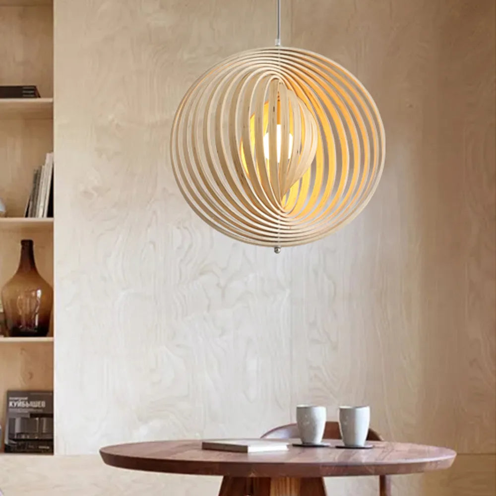 Wood and Metal Finish Japanese LED Pendant Light