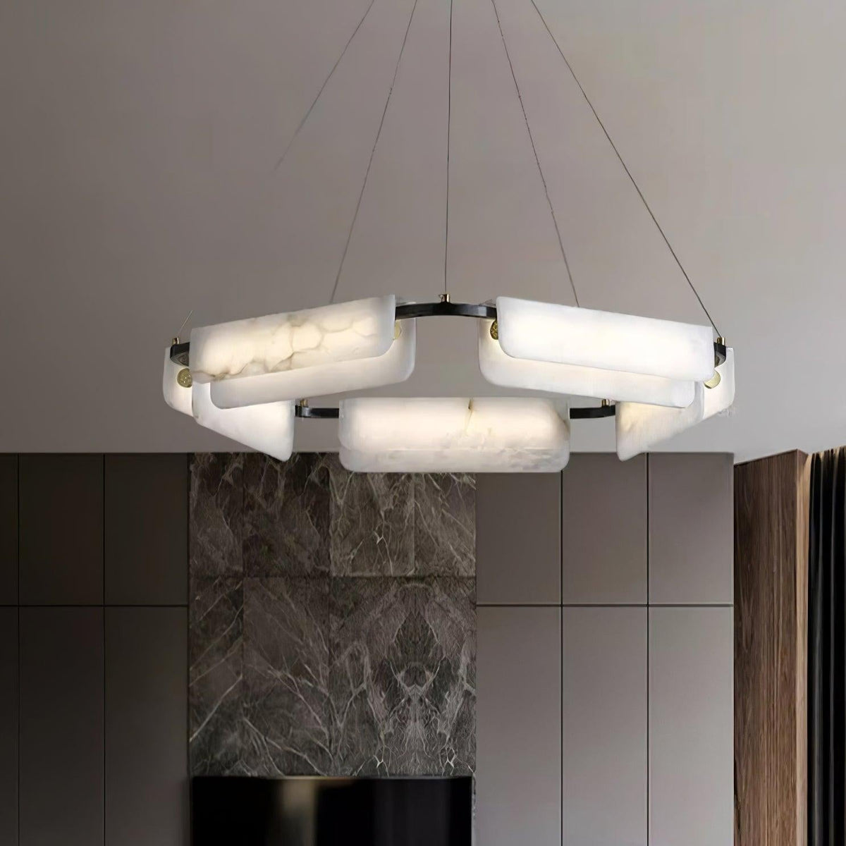 Subtle Warm Glow Brass Alabaster Pendant Light