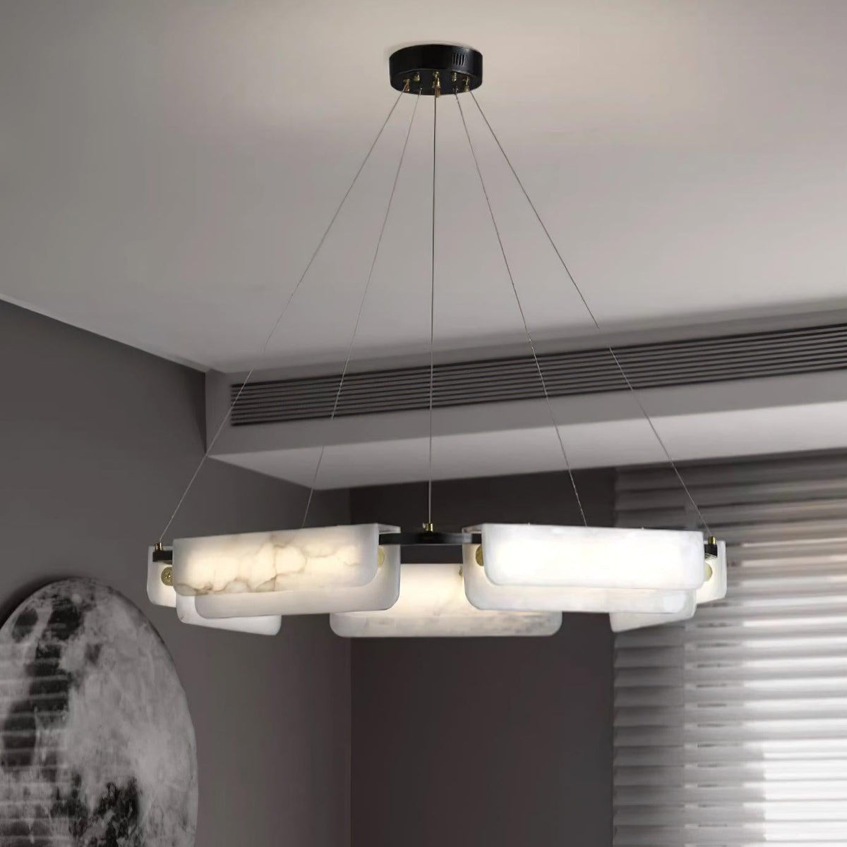 Subtle Warm Glow Brass Alabaster Pendant Light