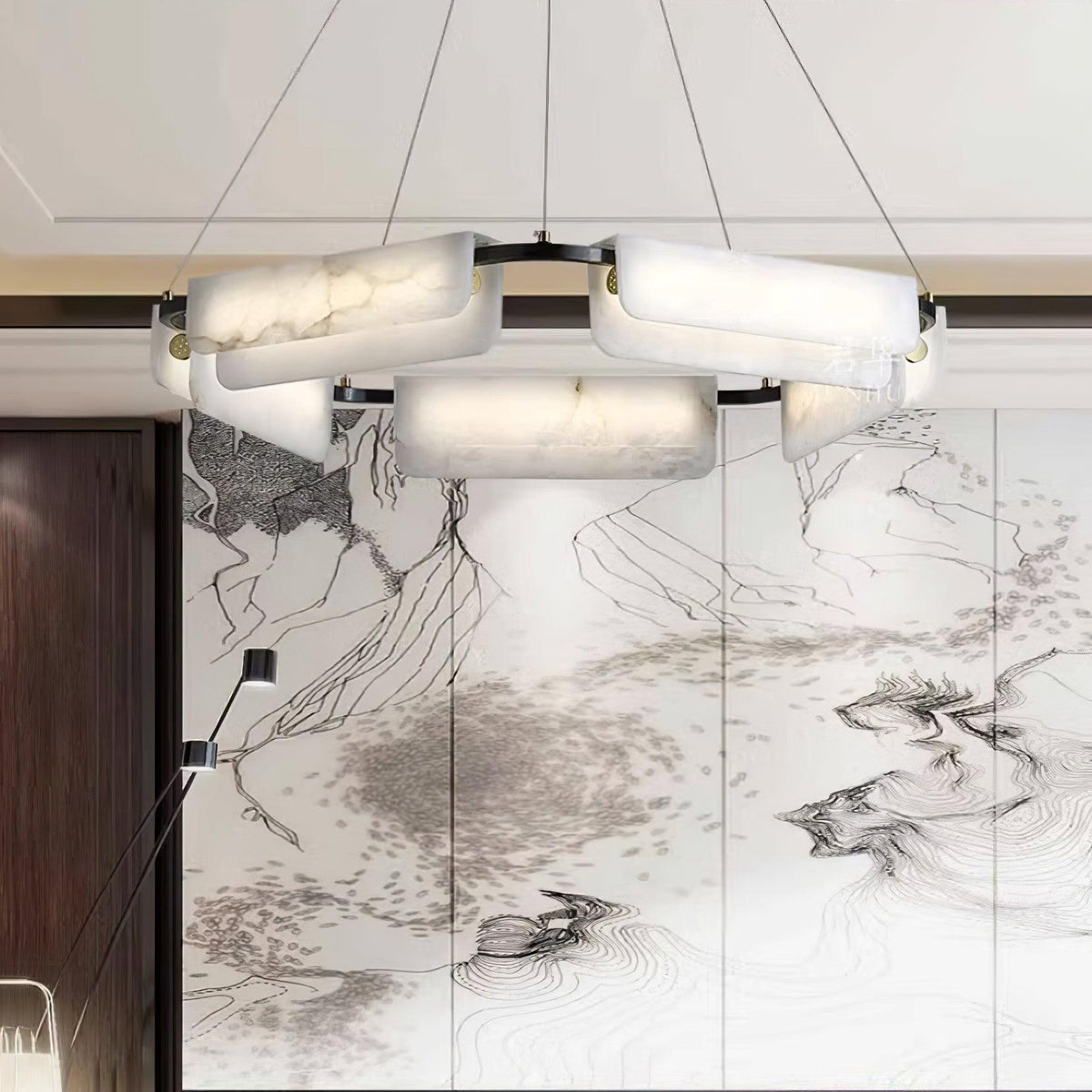 Subtle Warm Glow Brass Alabaster Pendant Light