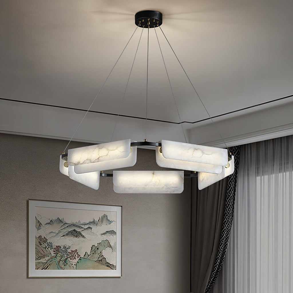 Subtle Warm Glow Brass Alabaster Pendant Light