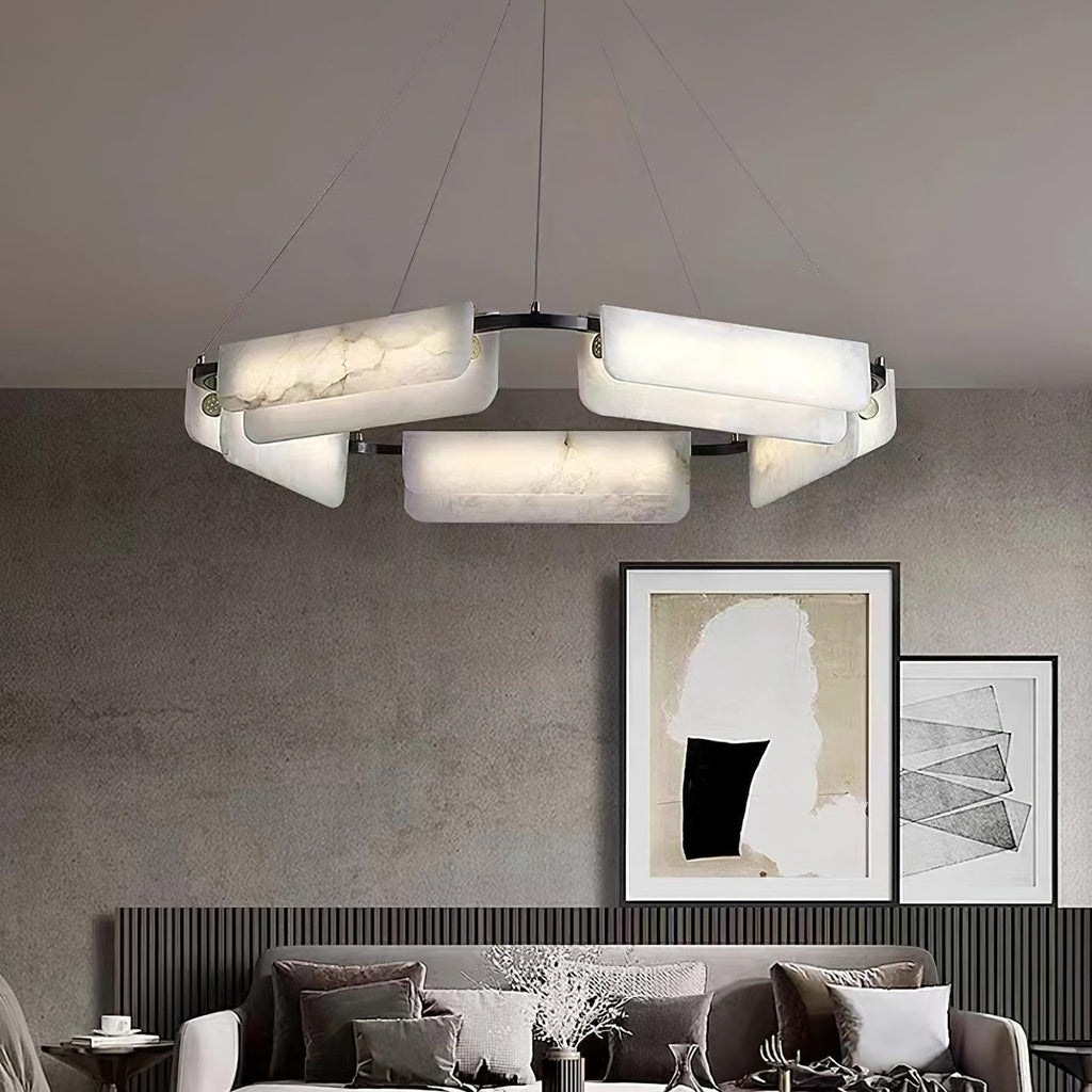 Subtle Warm Glow Brass Alabaster Pendant Light