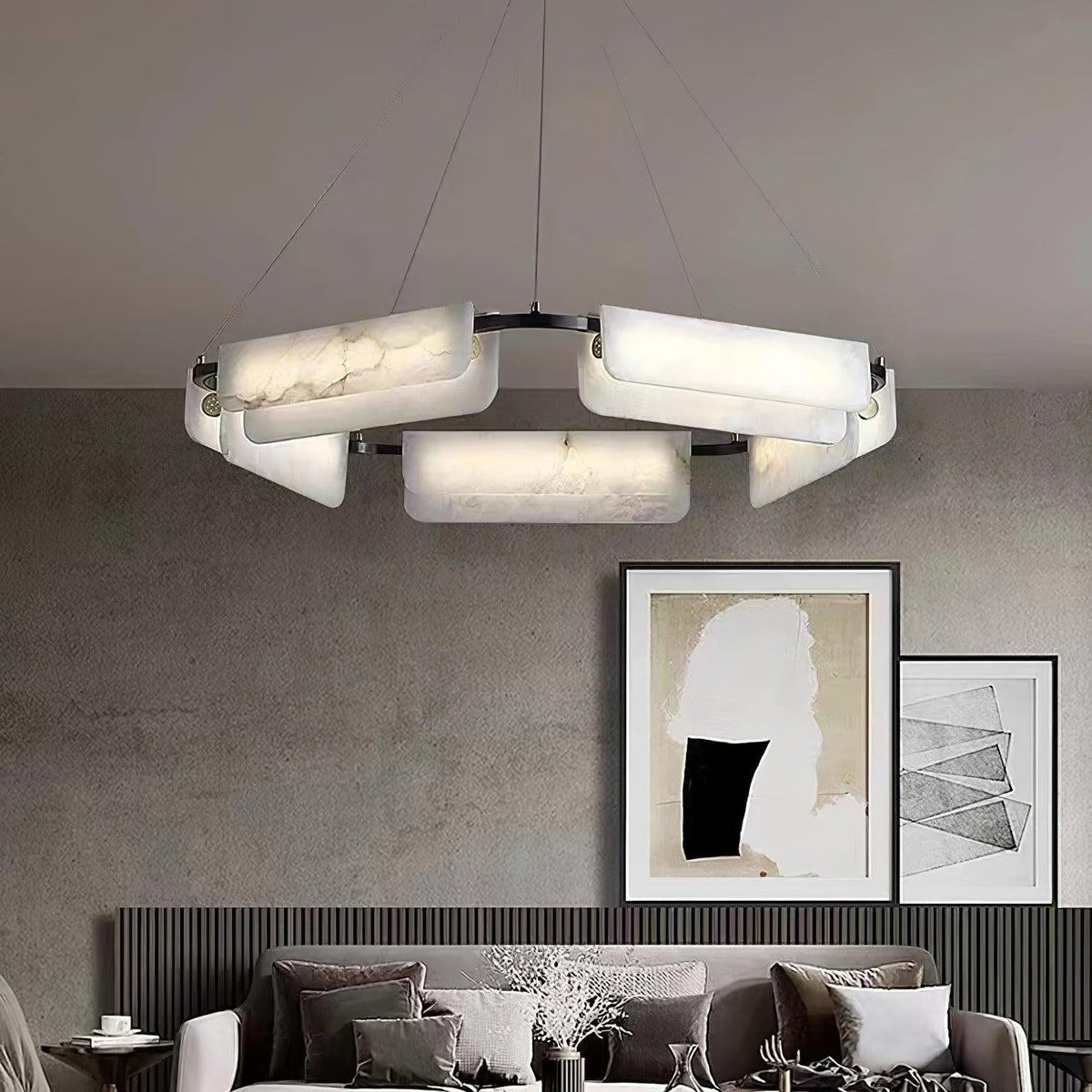 Subtle Warm Glow Brass Alabaster Pendant Light