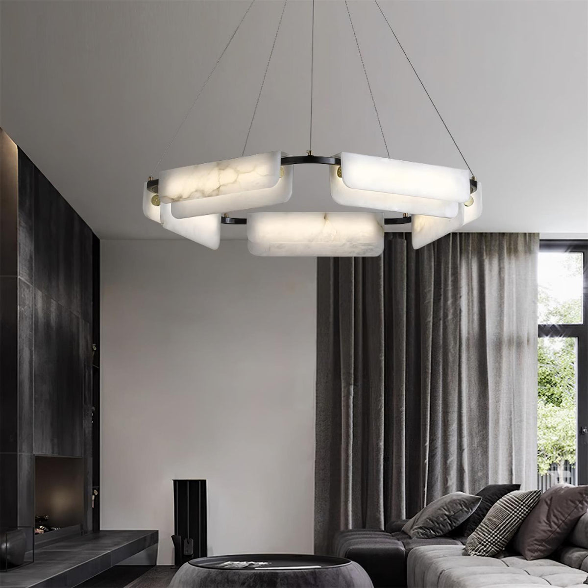 Subtle Warm Glow Brass Alabaster Pendant Light