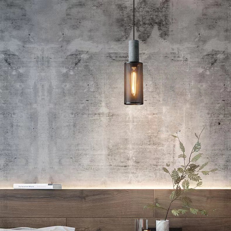 Concrete Top Industrial Cylindrical Pendant Light