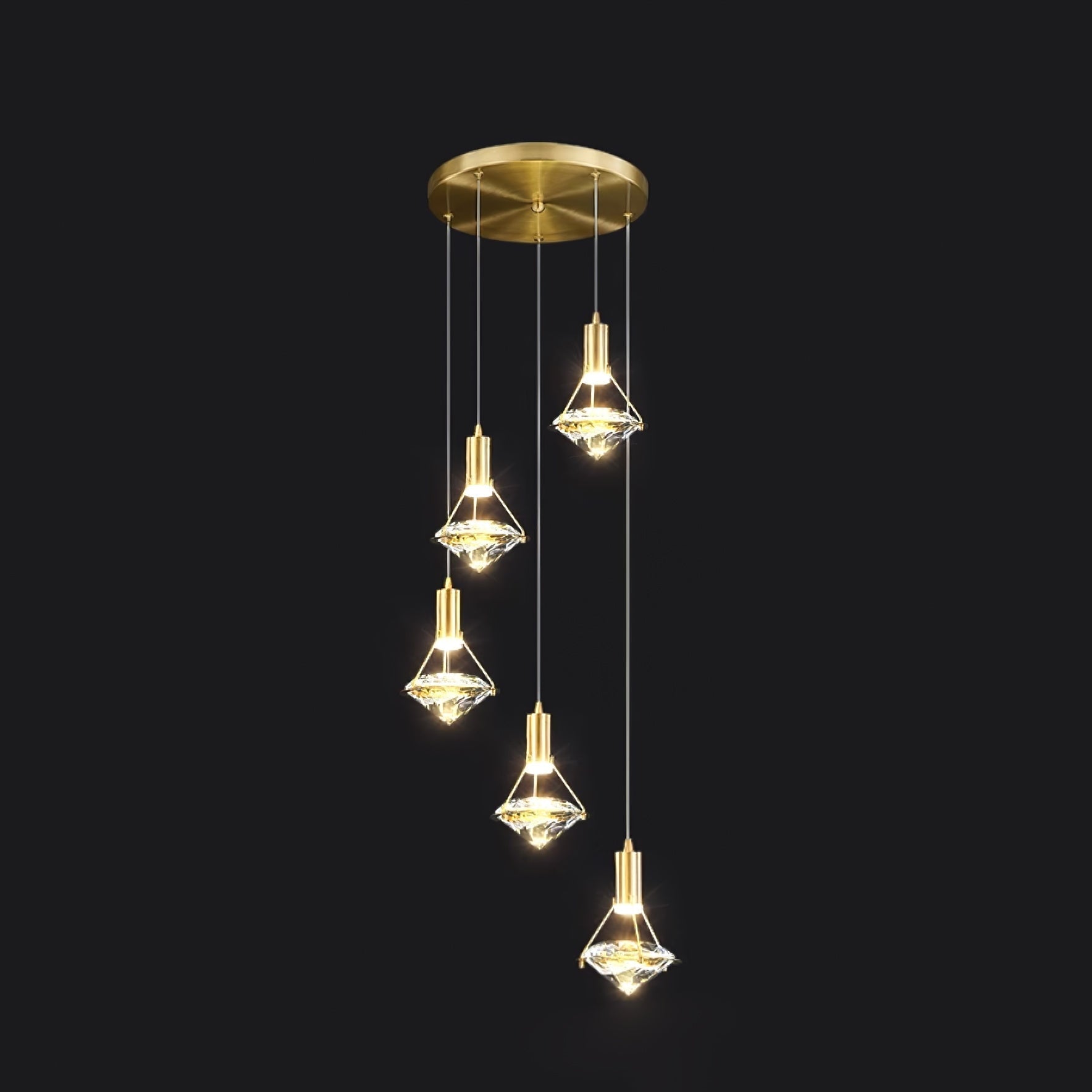 Integrated Led Pendant Lamp With Elegant Brass Crystal