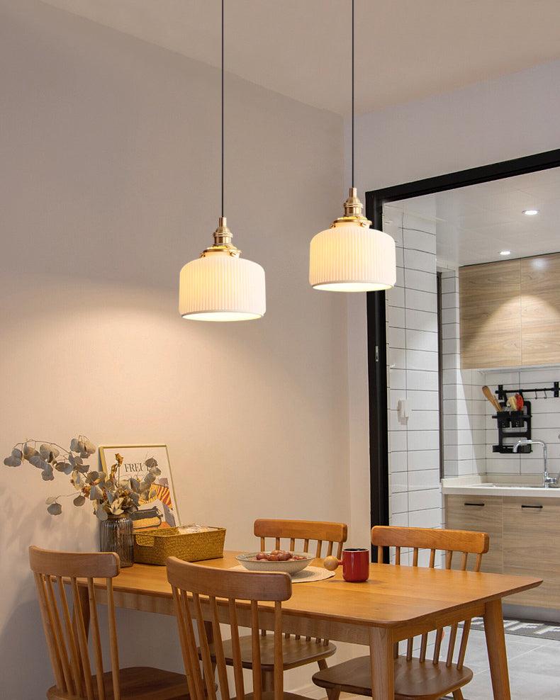 Ribbed Ceramic Shade Pendant Light For Ambient Lighting