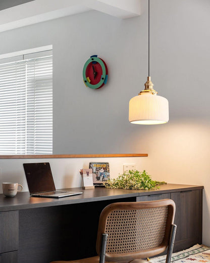 Ribbed Ceramic Shade Pendant Light For Ambient Lighting