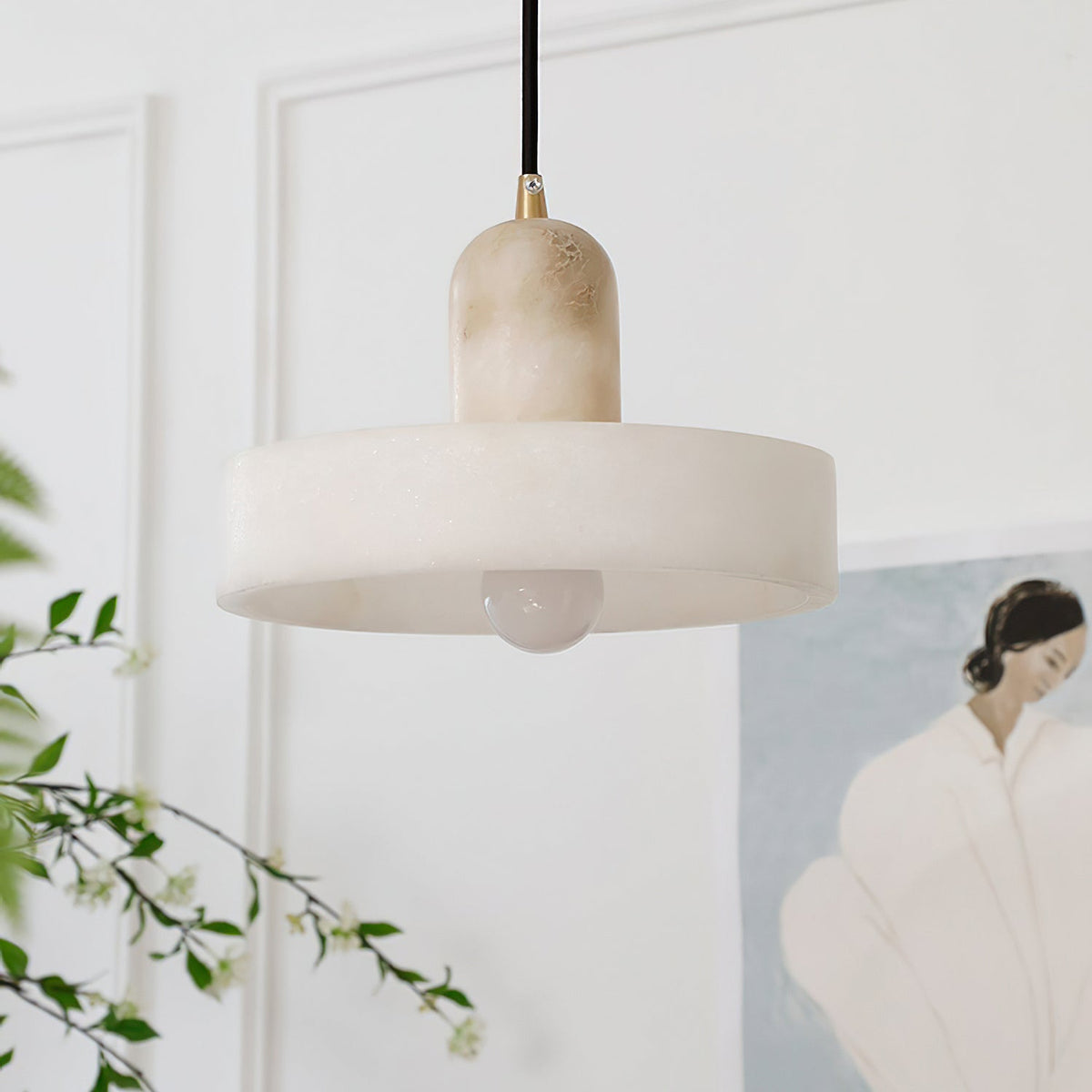 Warm Ambience Created by Alabaster Disc Orb Pendant Light