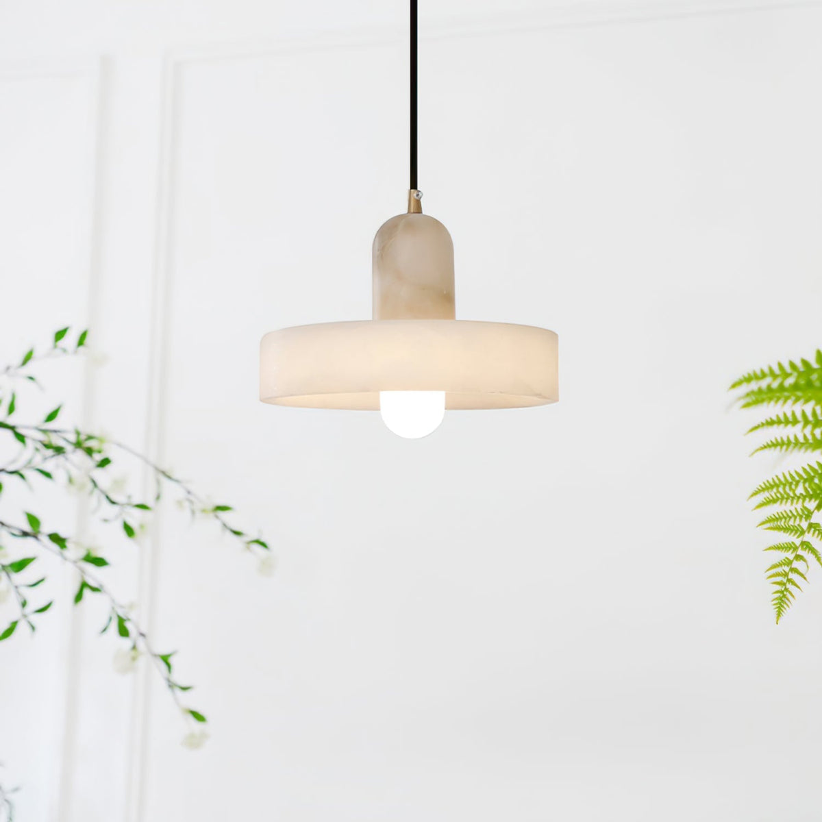 Warm Ambience Created by Alabaster Disc Orb Pendant Light