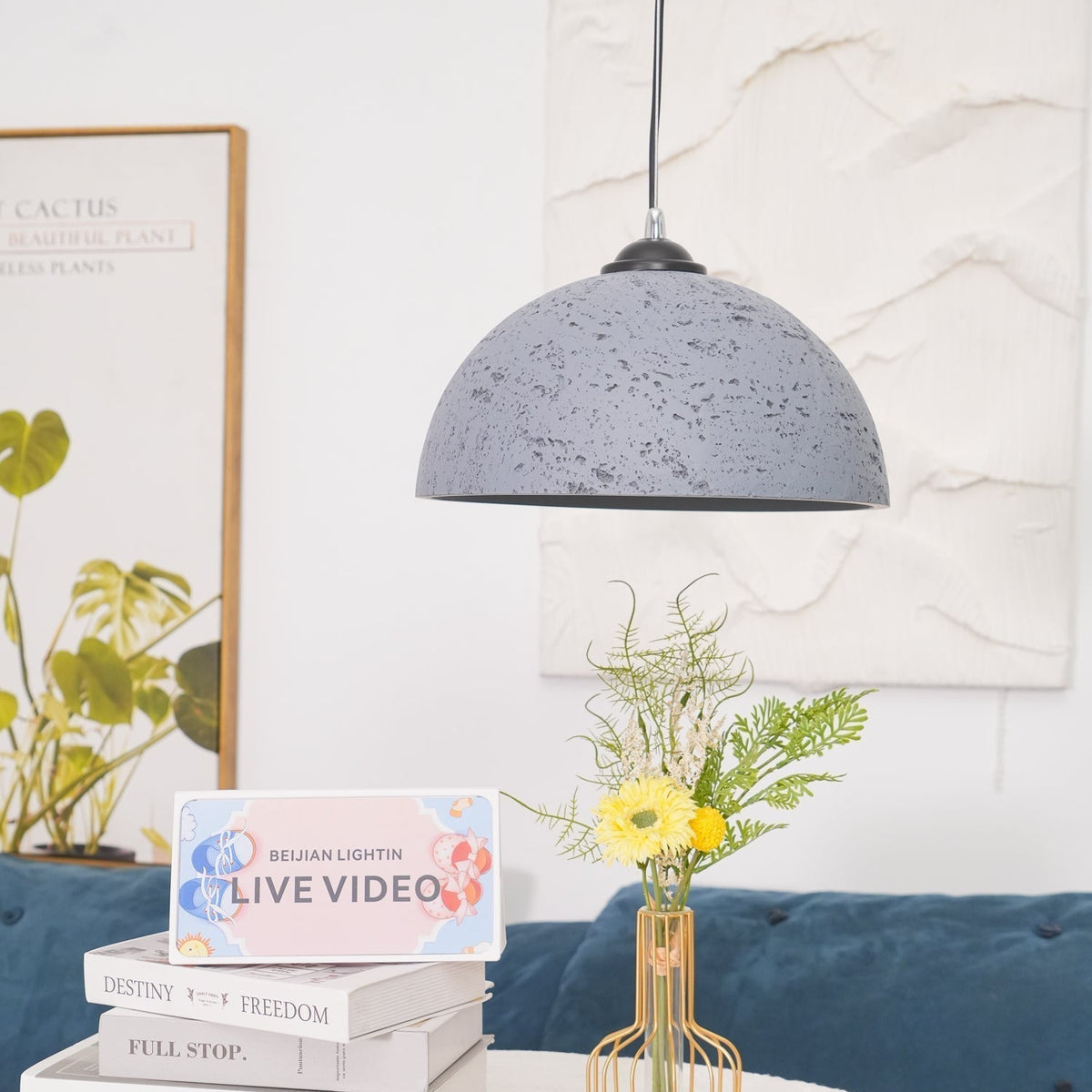 Dome Pendant Light for Kitchens and Dining with Stone Texture