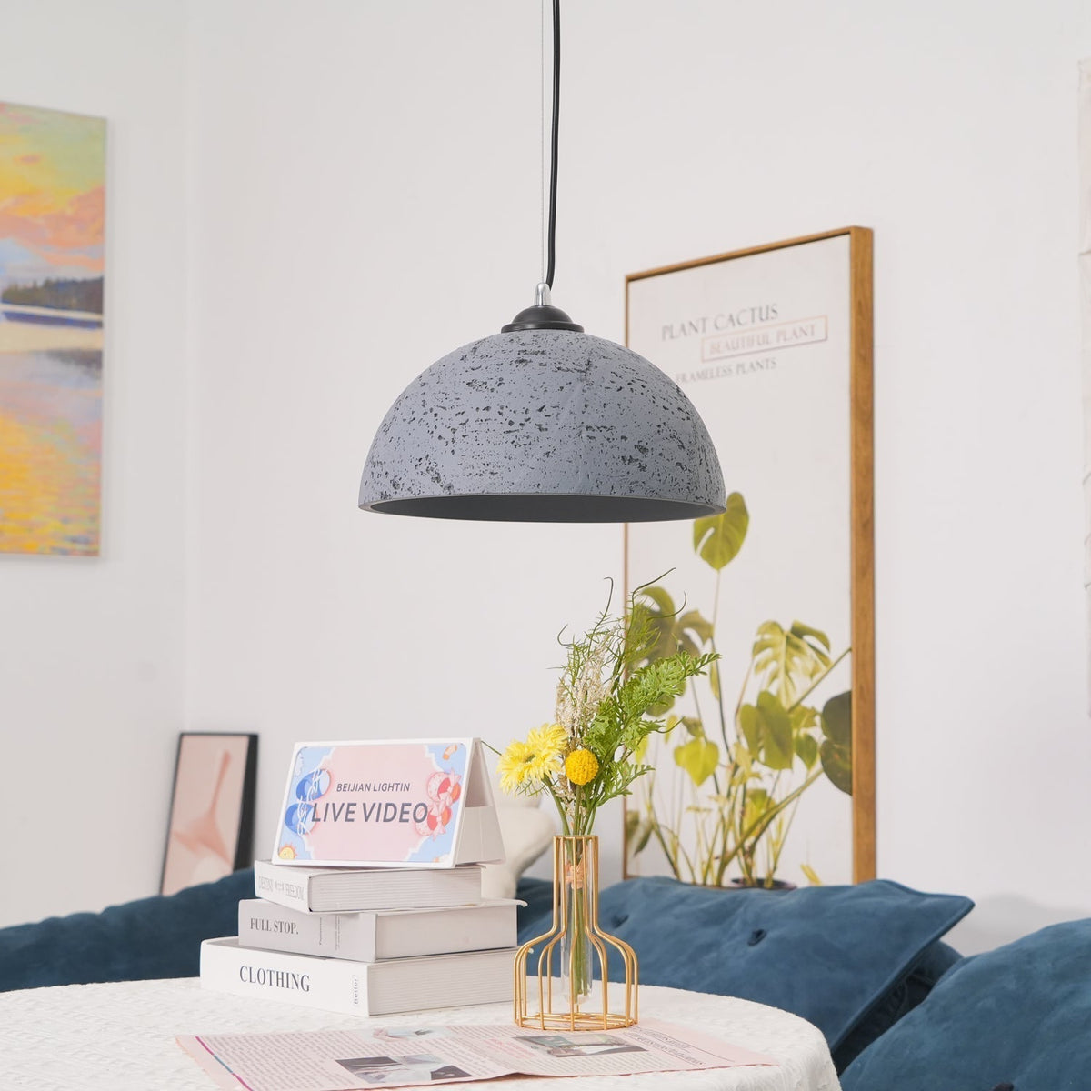 Dome Pendant Light for Kitchens and Dining with Stone Texture
