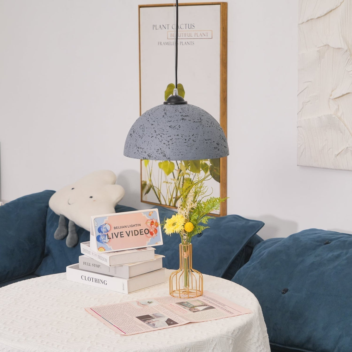 Dome Pendant Light for Kitchens and Dining with Stone Texture
