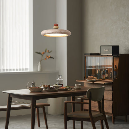 Warm Ambience Yellow Travertine Disc Pendant Light
