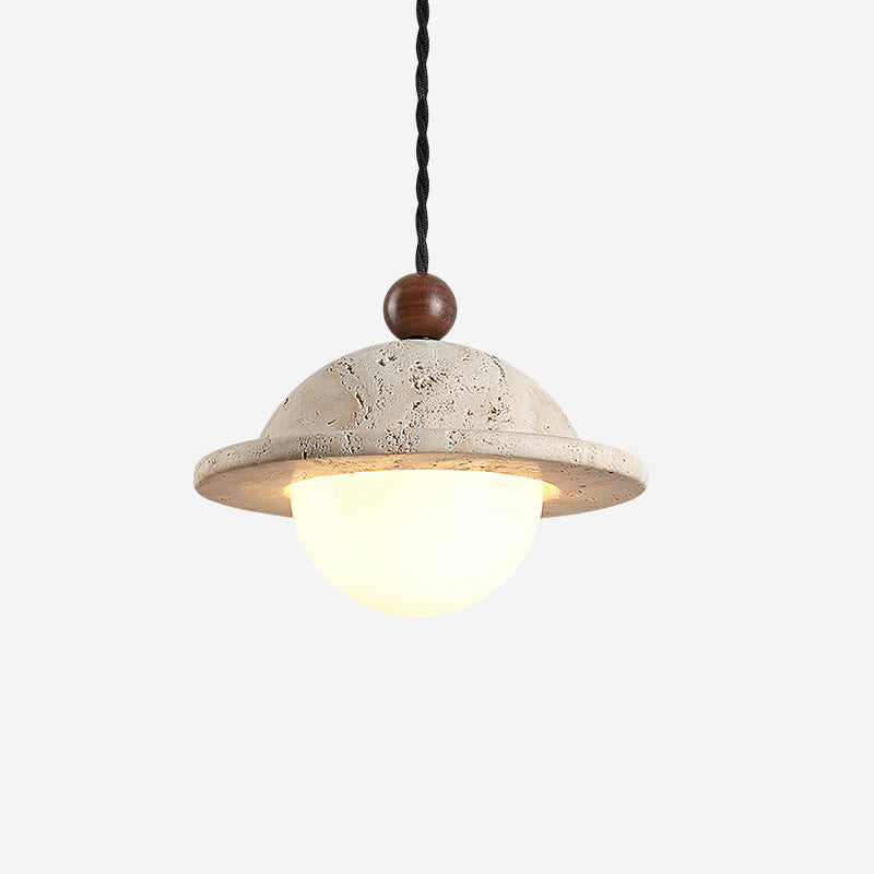 Walnut Accent Travertine Dome Donut Pendant Light